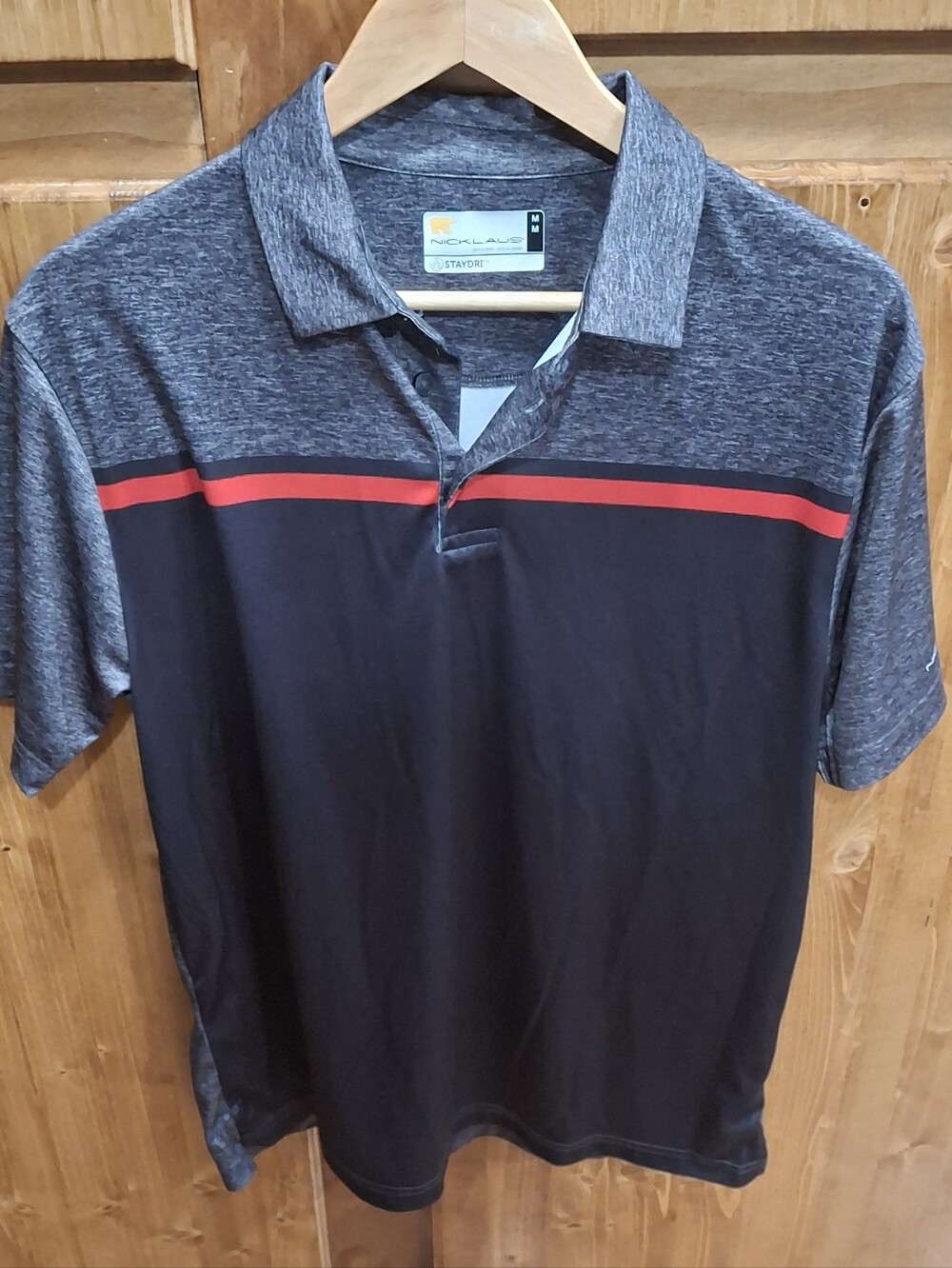 Nicklaus Mens Medium Golf Men's Performance Polo Shirt in Black with Red Stripe
